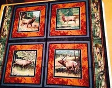 Ron Van Gilder ELK Lookout Peak Cotton Fabric Pillow Panel Set Hunting Cabin H43