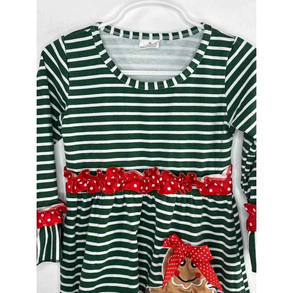 Baby Girls Dress 3T Kids Christmas Holiday Gingerbread Man Winter Green Striped - Image 2 of 4