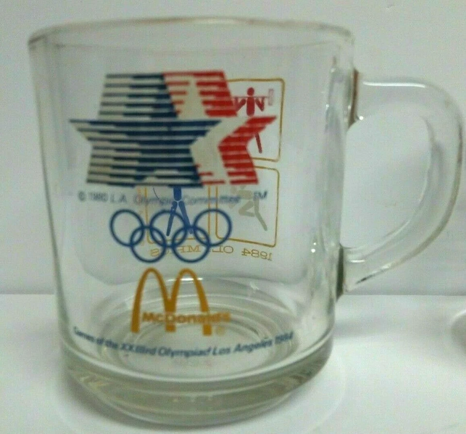 Set of 2 Vintage McDonalds Los Angeles 1984 Olympics Glass Coffee Mug Cups  - Image 3 of 4