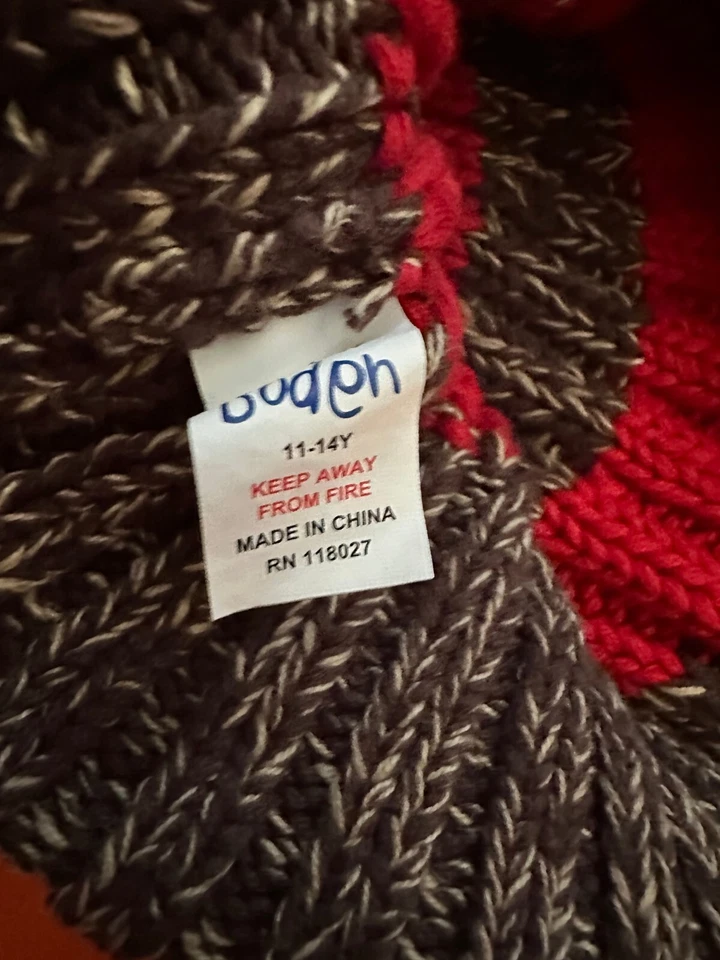 Mini Boden ski BEANIE red/brown STRIPED stripes CAP hat w/brim BOYS M/L 12-14 Y Foto 3 de 4