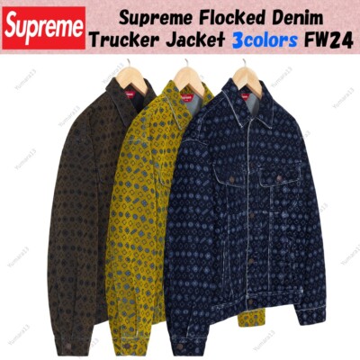 Supreme Flocked Denim Trucker Jacket Black Blue Mustard Supreme Flocked Denim Trucker Jacket Black Blue Mustard