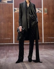 Givenchy Paris 2017 Black Wool Silk Asymmetrical Tassel Scarf Women’s Coat