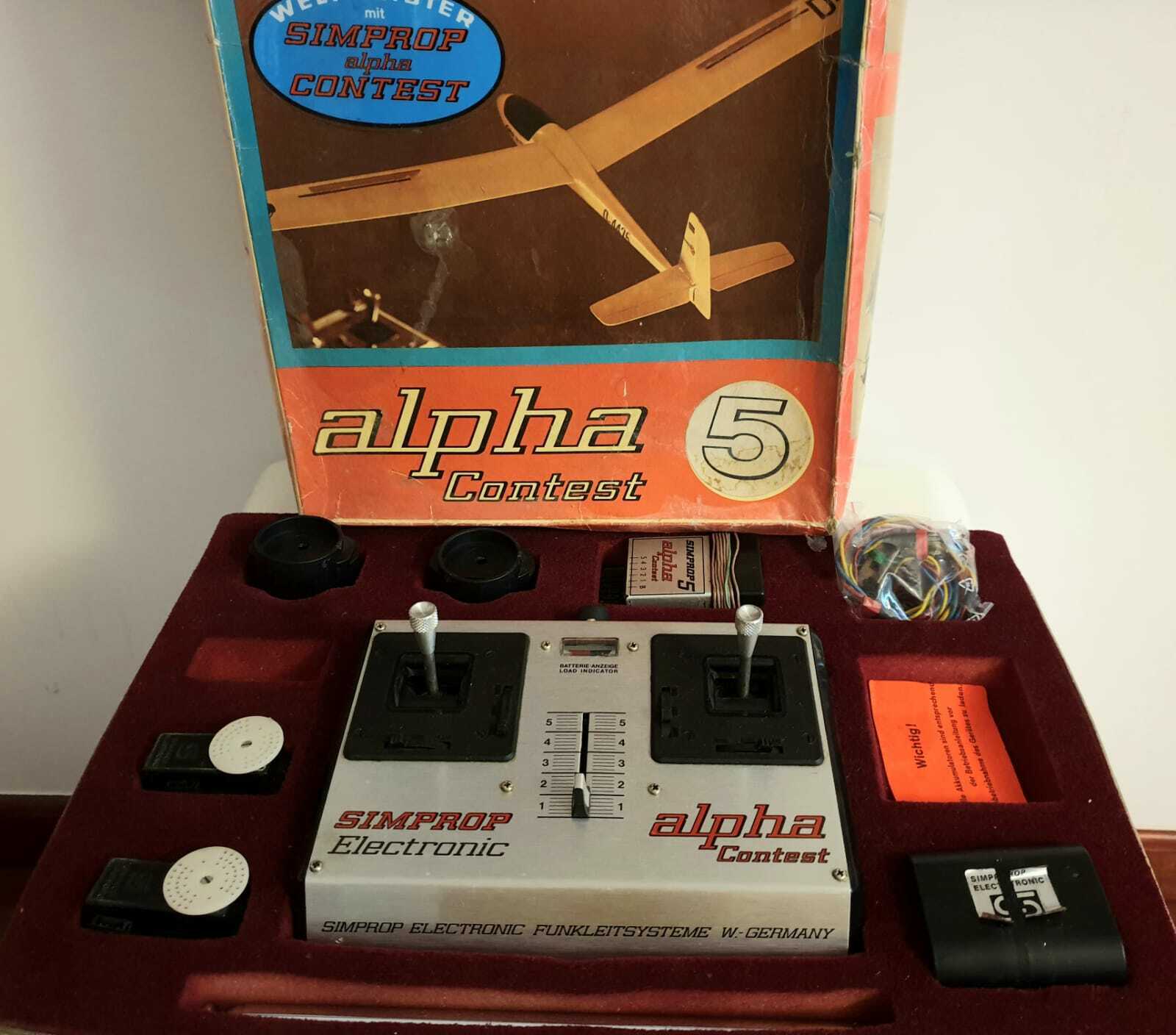 1975 Simprop Alpha Contest radio system RC transmitter set Fernsteuerung in box