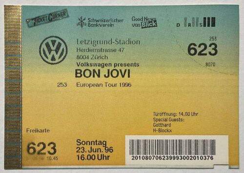 Billet de concert original d'occasion Bon Jovi stade Letzigrund Zurich 23 juin 1996 - Photo 1/1