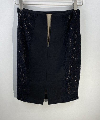 Tracy Reese Pencil Skirt Black Lamb Leather panel Lace details Zip size 2 - Picture 4 of 7