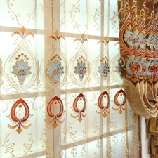 Embroidery Chenille Curtains Fabric European Voile Tulle Pelmets Material Luxury
