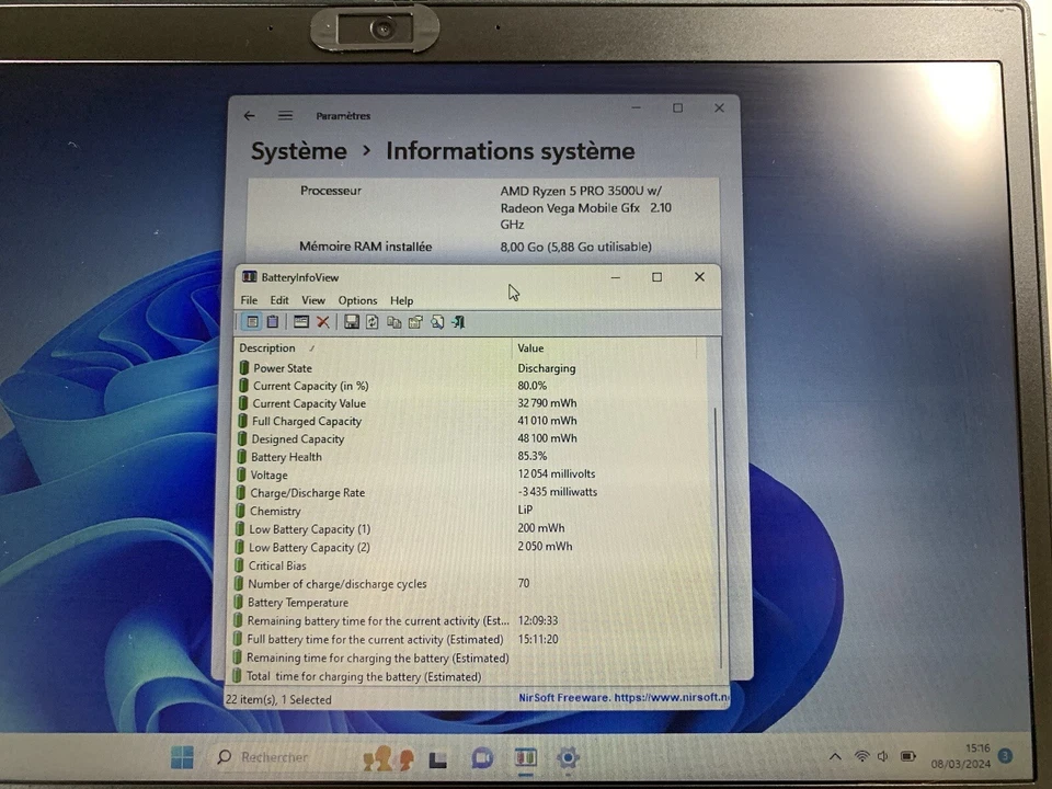 Lenovo ThinkPad X395 · Ryzen 5 PRO 3500U · 8GB · 256GB, photo 4 sur 5