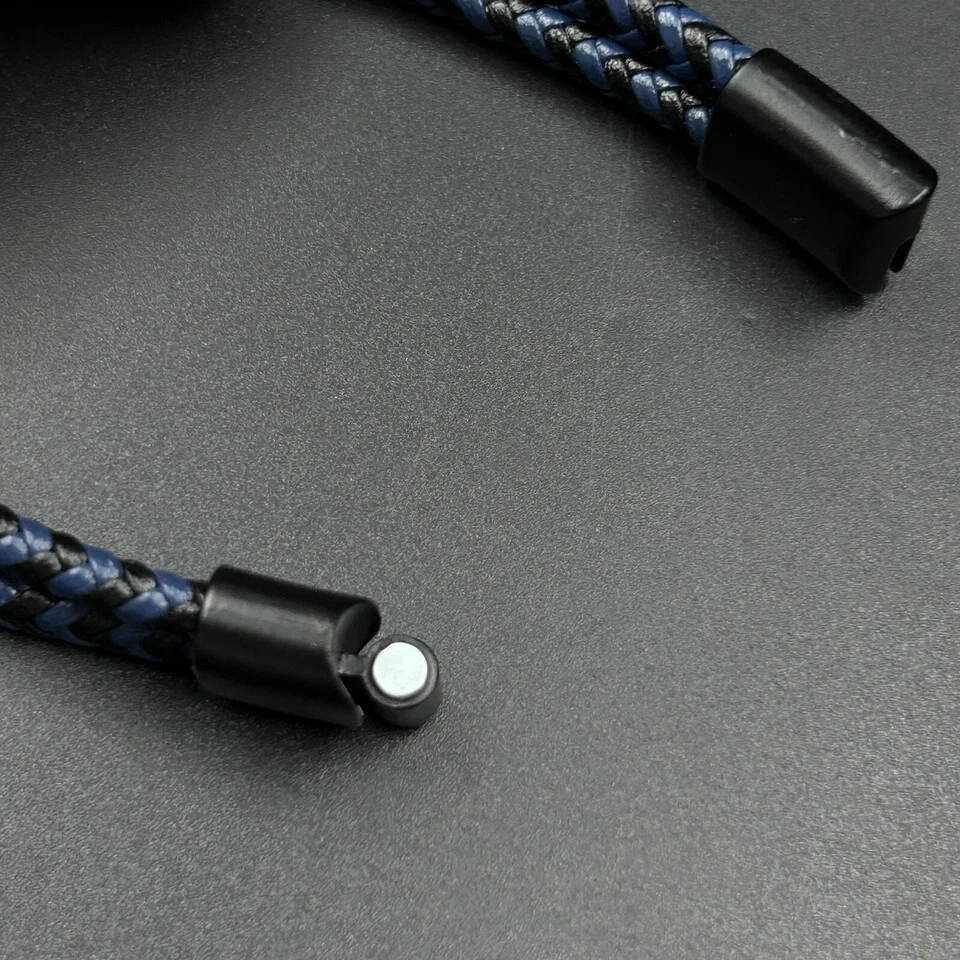 Pulsera pulsera trenzada de cuero azul negro para hombre acabado oro negro 14K Foto 3 de 4