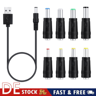 8 in 1 Universal Stromkabel USB zu DC 5,5 * 2,1mm Klinke 5V Ladekabel NEU