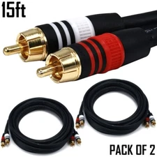 2x 15ft 2-RCA Male to Male M/M Gold Plated Composite RG-59 Coax Audio Cable 15'