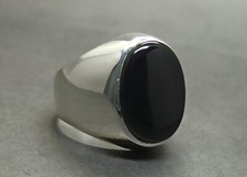 Real Black Aqeeq Sterling Silver 925 Handmade Mens Ring Natural Black Agate Ring