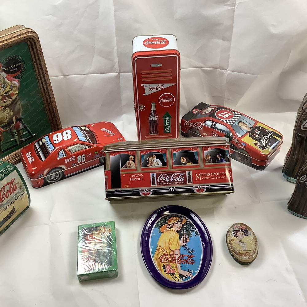 Coca-Cola  Vintage Tins Set of 11 /Victorian Tins / Race Cars/ Cable Car/tiptray