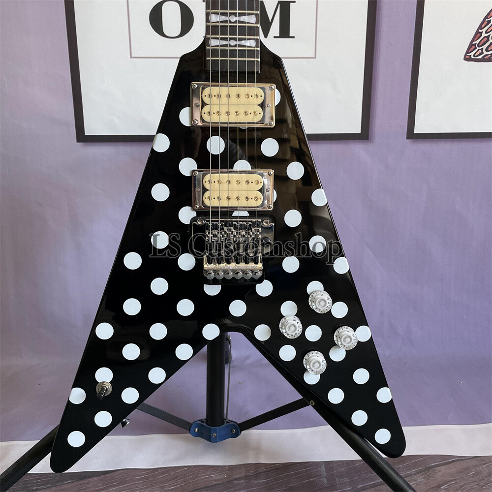 FLYING V / RANDY V 的ボディ Flying V Randy Rhoads Electric Guitar Black with White Polka