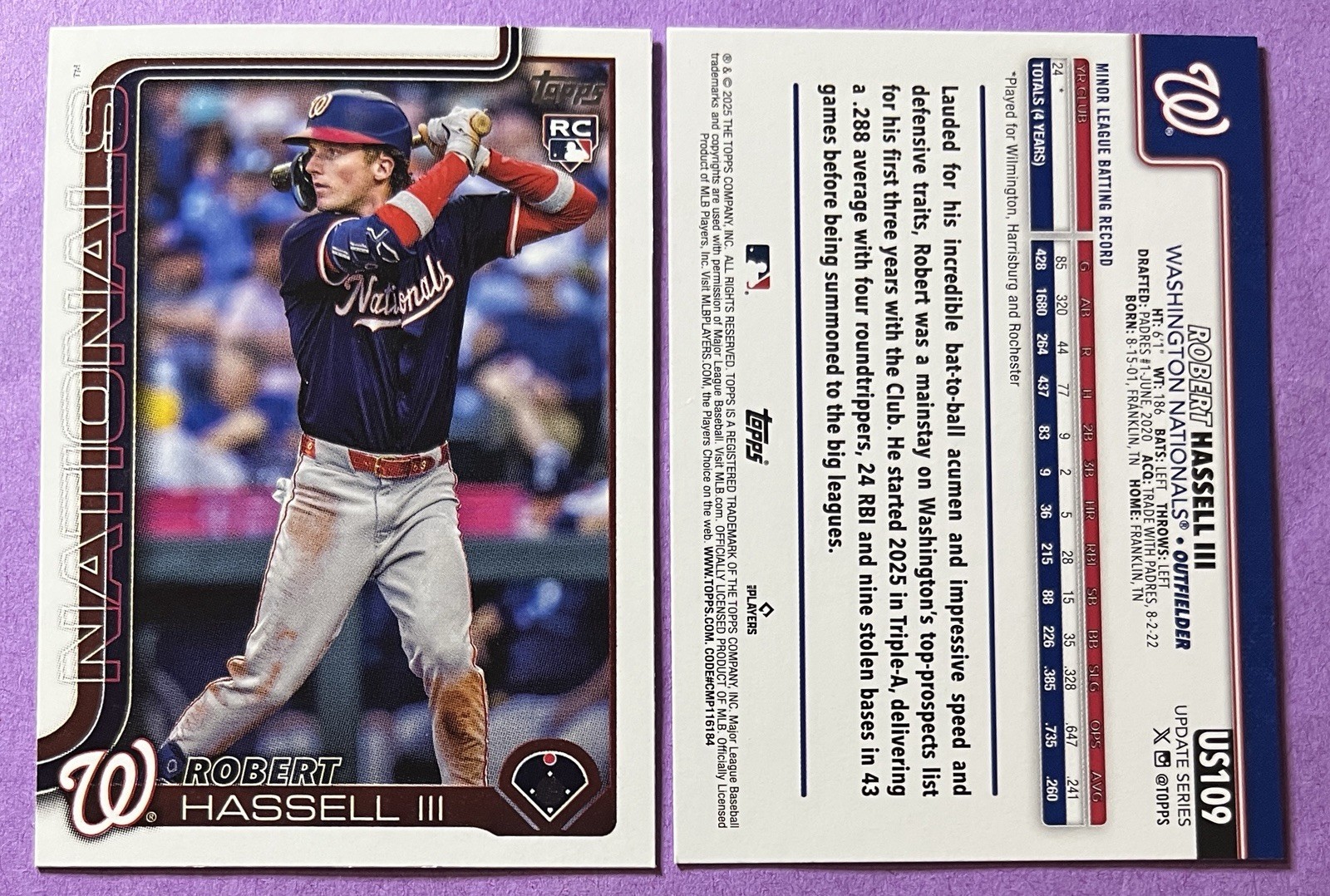 Robert Hassell III 2025 Topps Update Series Rookie #US109 NATIONALS (Base)