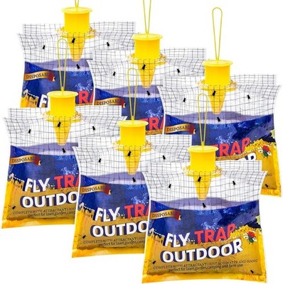 Disposable Fly Traps 6 Pack Bags Outdoor, Flies Catcher Traps with Natural Pr...