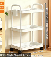3 Tiers Storage Rolling Utility Cart With Wheels Plastic With Shelves White