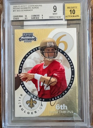 2000 Playoff Contenders Round Numbers Tom Brady M. Bulger  BGS 9 Mint Auto 10