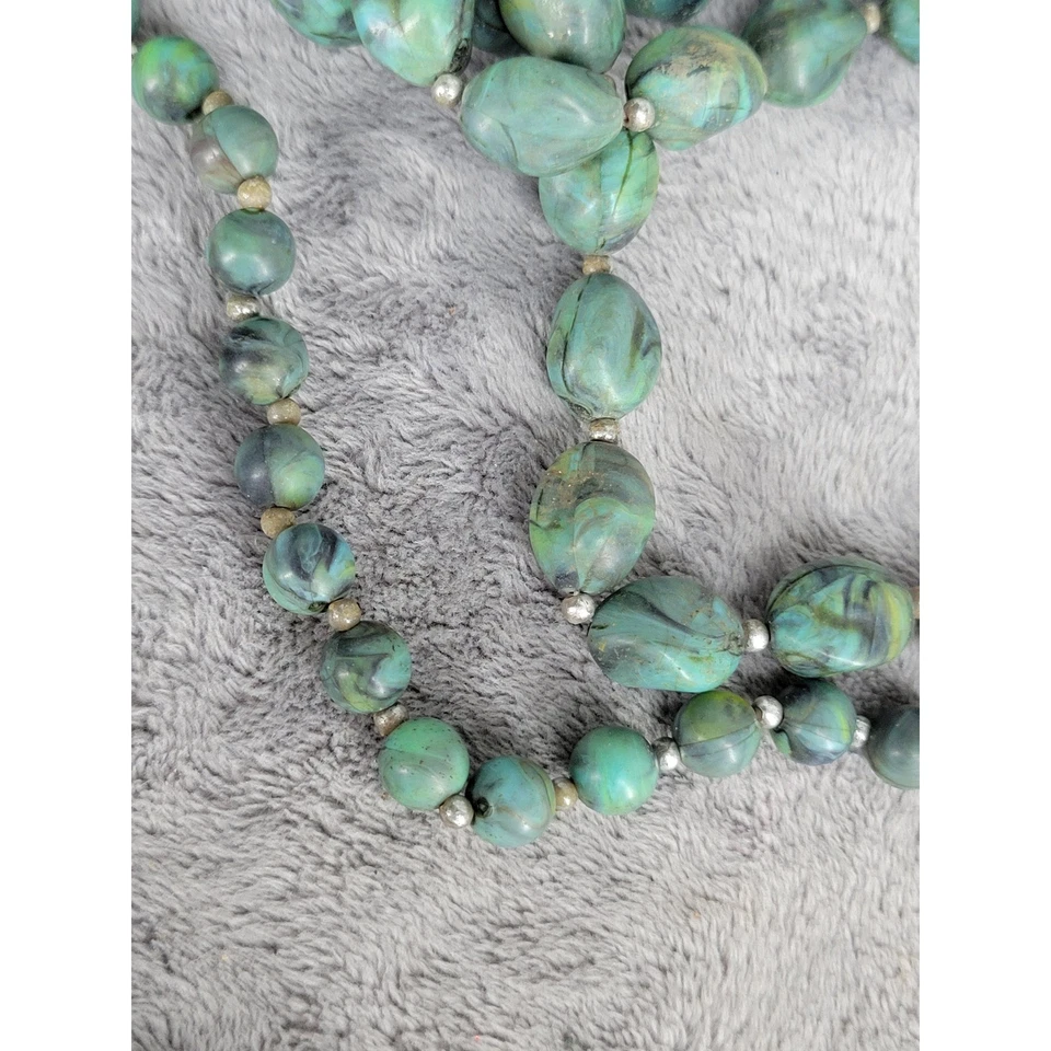 Collar de cuentas de piedras preciosas turquesa de varios hilos broche tono plata boho chic Foto 4 de 4