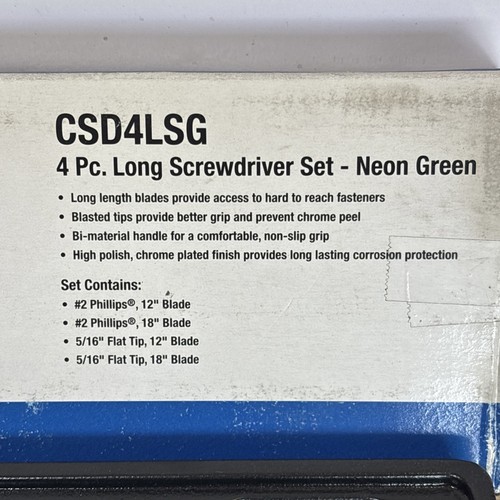 Cornwell Long Cabinet Screwdriver Set 4pc Green Square Handle CSD4LSG NOS - Picture 6 of 15