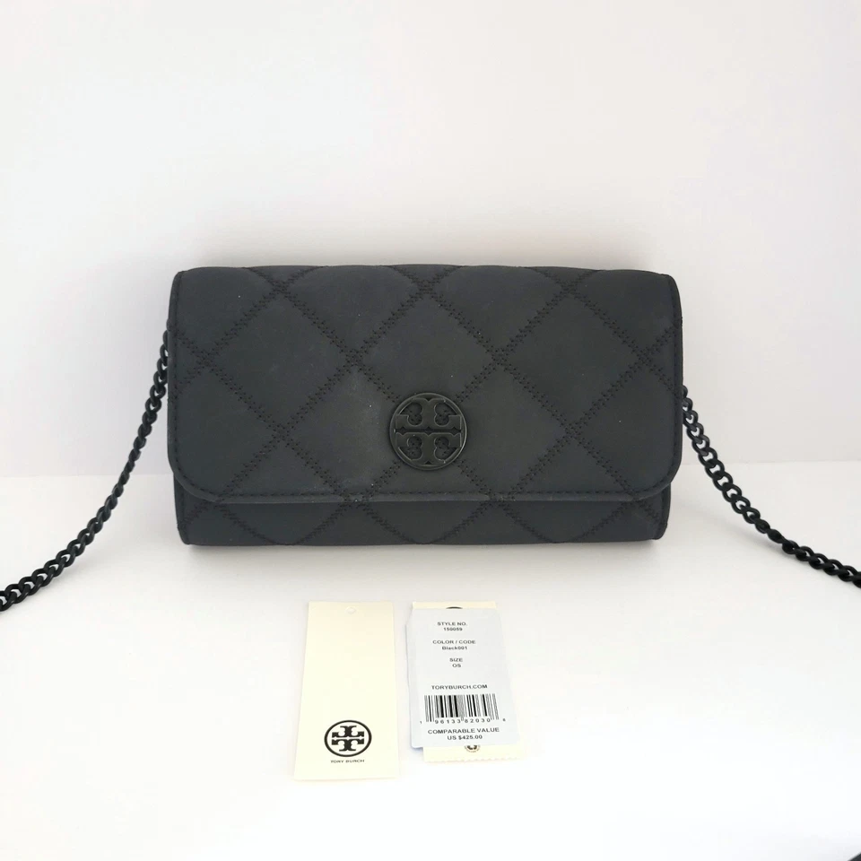 Tory Burch Willa Chain Wallet Crossbody Quilted Black Clutch Bag 150059 - Image 2 of 4