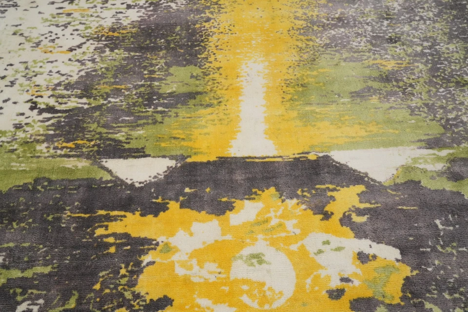 Nature Print Design Silk Carpet Hand-Knotted Indian Abstract Modern Rug 5x7 Ft - Image 4 of 4