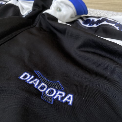 Diadora, Giacca vintage Diadora Track Snap On rimovibile maniche lunghe nero blu zip davanti