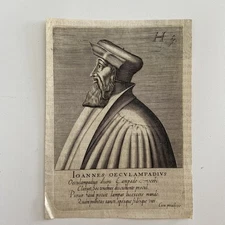  17th C Engraving of Johannes Oecolampadius – Swiss Reformation Theologian 