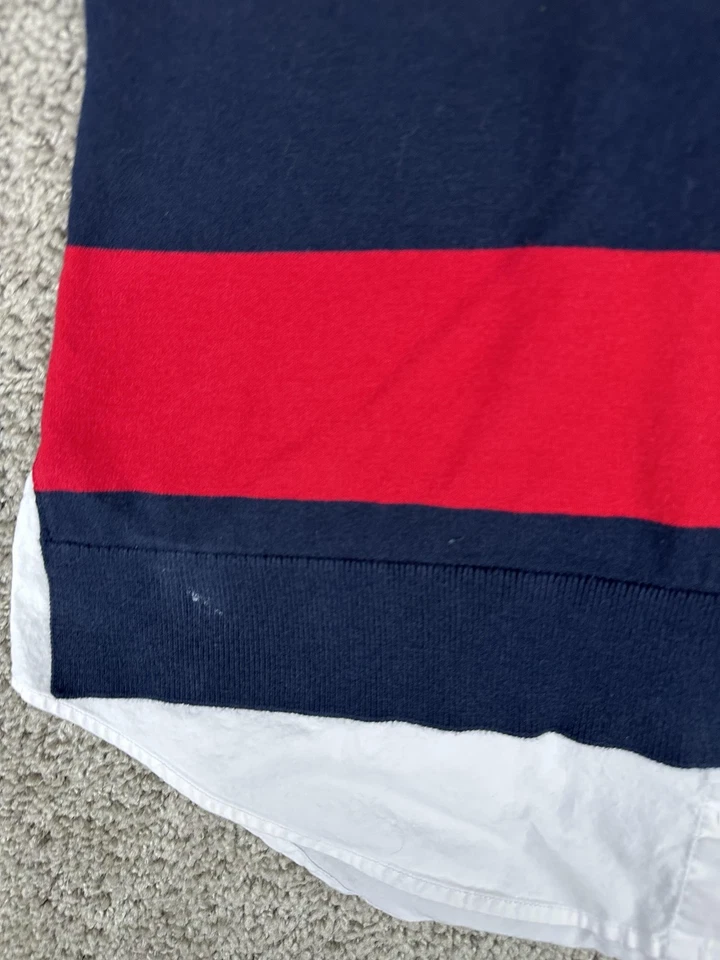 Tommy Hilfiger Suéter Mujer Mediano Azul Marino Rojo Rugby Rayas Cuello en V Camisa en Capas Foto 4 de 4