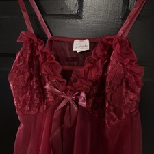VTG Fredericks Of Hollywood Nightie / Chemise Size L Vampire Red Sheer Lace -New
