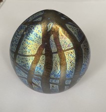 Paperweight Studio Art Glass Blue Bronze Australian Mid Century Signed Ponil Bas