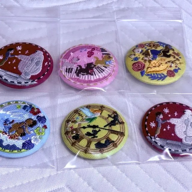 Disney Character Random Embroidered Brooch & Badge Set New