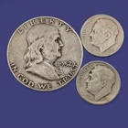 Lot 1 1952 Half Dollar & 2 1946 Roosevelt Dimes 90% Silver Circulated 900 B1