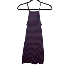 Reformation Rhodes Dress XS Ribbed Bodycon Mini Navy Blue Red Striped Sleeveless