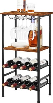 4-stufiges Weinregal mit Glashalter rustikal Bar Aufbewahrung Regal freistehend