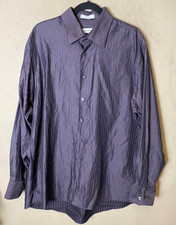 Calvin Klein Brown Purple Striped Button-up Dress Shirt Men's SZ XL 17 1/2 34-35