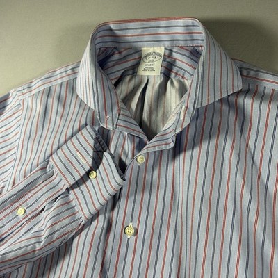 Mens Brooks Brothers Regent Shirt Large 15.5 32 33 Blue Red Stripe Non Iron