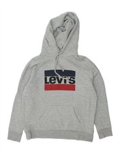 LEVI'S Womens Graphic Hoodie Jumper UK 14 Medium Grey Cotton BN99