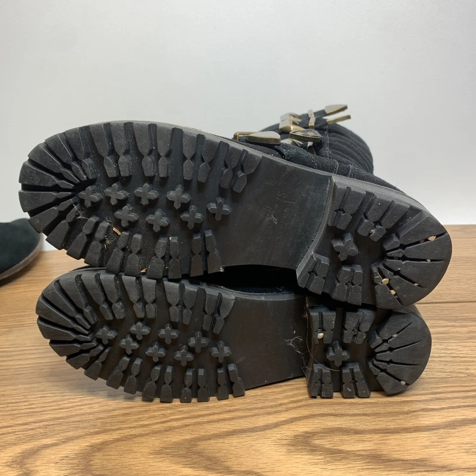 Shellys London Boots Womens 9 Black Leather Suede Biker Moto Boot Buckle Shoes - Image 4 of 4