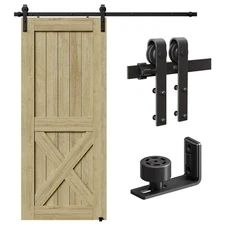 6FT Sliding Barn Door Hardware Kit Single Door Black Carbon Steel 72in Rails