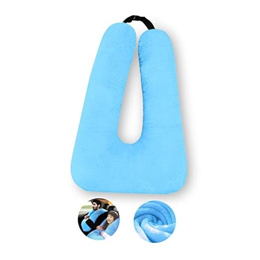 Kids Travel Pillow - Soft Blue Sleeper Support for Airplane & Car Rides-image