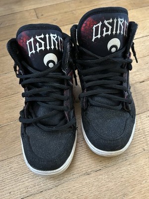 Osiris NYC 83 Vulk Youth Size 3 Black Red High Top Skate Sneakers Molten Lava