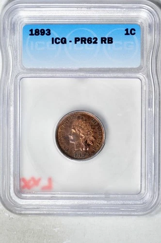1893 1C Indian Head Cent ICG PR62RB