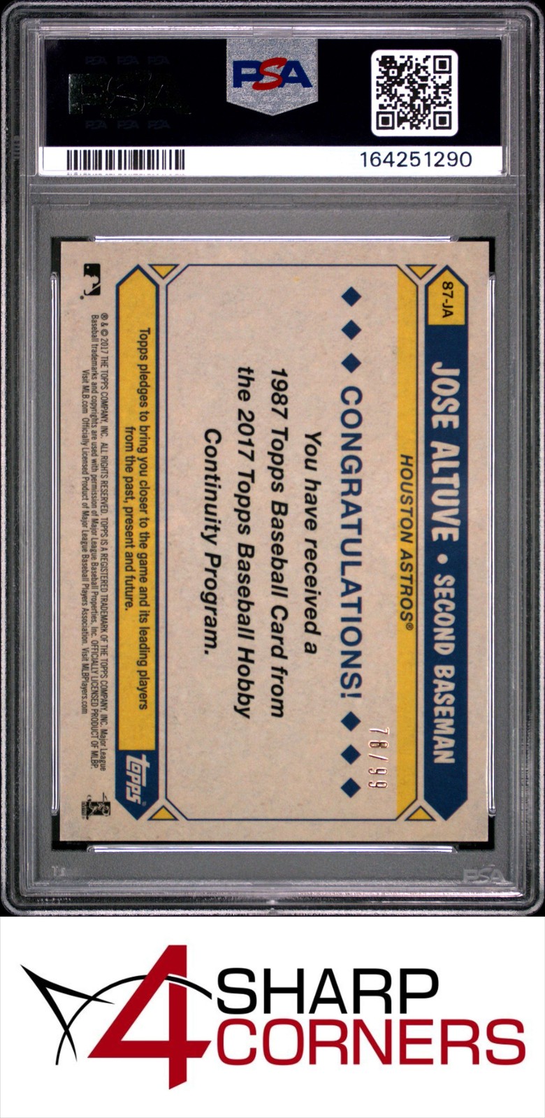 2017 TOPPS SILVER PACK PROMO BLUE #87-JA JOSE ALTUVE #/99 POP 1 PSA 9 view 2