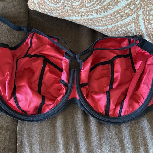 Elomi Nicole Underwire Plunge Cage Bra Size 40L Red Black Lace - Picture 8 of 9