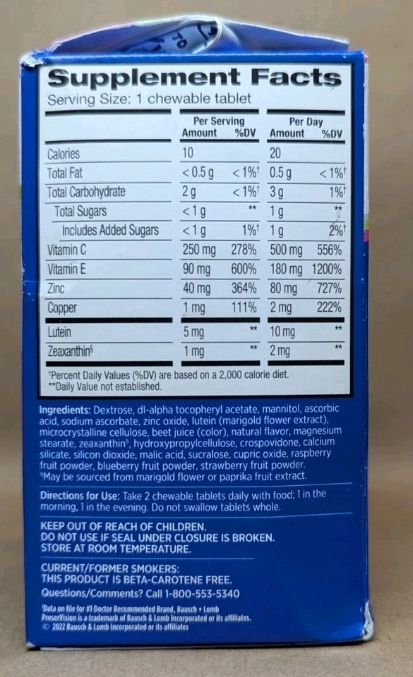 PreserVision Areds 2 Fórmula Vitamina y Mineral para Ojos 60 Masticable EXP 3/2027 Foto 4 de 4