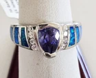 Vintage Southwestern .925 Sterling Silver Tanzanite & Synthetic Opal Ring