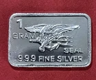 Solid Silver Navy Seal Trident Bar! .999 Pure Silver 1 Gram Bar!