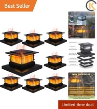 8 Pack Solar Post Cap Lights Outdoor with Flickering Flame Light, Fence Post ...