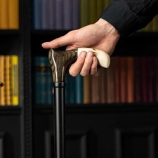 Premium Hand Carved Wooden Walking Cane with Moose Antler Handle, Classic Custom