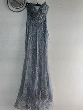 Silver Sequin Strapless Formal Evening Gown Floor Length Prom Dress